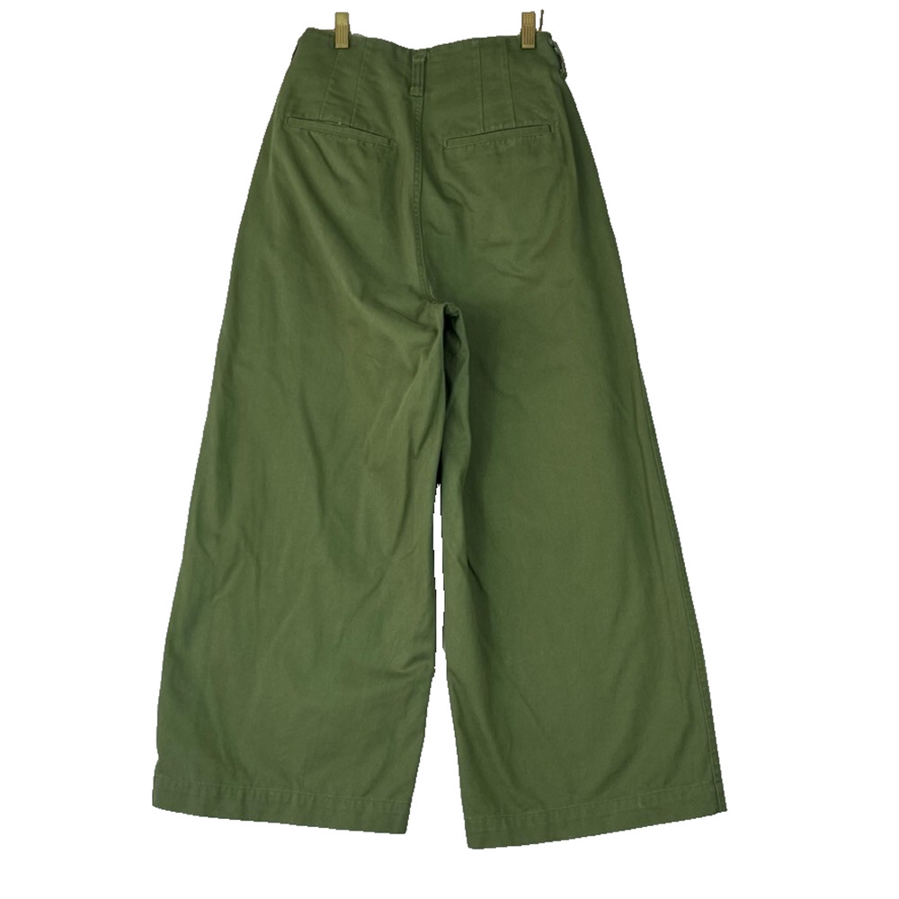 Nano & Co Pants Women's Size 38 Green Pleated Front Wide Leg Slash Pocket Chino - Picture 2 of 10
